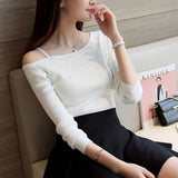2021 Off Shoulder Sexy Women Long Sleeve Knitted Sweater Solid Skinny Slim Sweater Women Spring And Winter