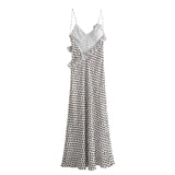 Spring Silk Satin Printed Flower Decorated Dress