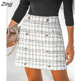 PETAL Black White Plaid Tweed Mini Skirt For Woman Sexy Casual High Waist A-line Mini Skirt 2023 Spring Skirt