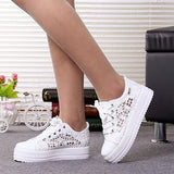 Women Shoes 2022 Fashion Summer Casual Ladies Shoes Cutouts Lace Canvas Hollow Breathable Platform Flat Shoes Woman