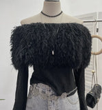 Sexy Wind Shoulder Hair Knitted Shirt Girl Short To Make Old Broken Long-Sleeved T-Shirt Top
