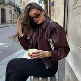 Women's Dress 2025 New Retro Simple Collar Zipper Leather