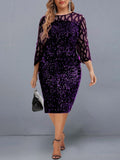 Summer Dress Elegant Sequin Evening Party Dresses 2022 Mesh Patchwork Casual Midi Dress Wine Red Wedding Club