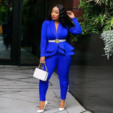 Blazer 2 Piece Set Women Winter Work Wear Full Sleeve Ruffles Blazers Pencil Pants Suit Two Piece Set Office Lady