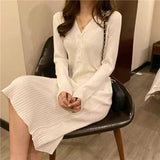 Long Knit Dresses Covered Hip Sweater Mom and I Dress Over The Knee Winter Outer Waist Western Style Base