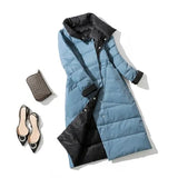 2021 Winter Women Turtleneck White Duck Down Coat Double Breasted Warm Parkas Double Sided Down Long