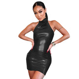 Zingj Women's Bag Buttock Skirt Women's Spring And Summer Female PU Skin Exposed Back Hanging Neck Dress