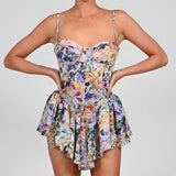 Multicolor Floral Print Sexy Sling Dress Women Summer Chiffon Super-Short Dress Holiday Beach Sundress
