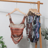 Hottie Tie Dye Irregular Sleeveless Small Sleeveless Sleeve Strip Back Strap Bow Strap Bow Blouse