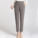 Women Large Size Simple High Waist Leisure Long Trousers Korean Style Straight Womens Pocket All-match Female Office