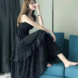 Women Elegant Dot Fashionable Chiffon Casual Korean Style Sleeveless Spaghetti Strap Summer Femme Soft Stylish Basic