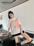 Heart Gradient Print Button Up Shirt For Women Summer Short Sleeve Top White Button Up Oversized Shirt Designer