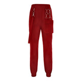 Pockets Hip Hop Harajuku Pants Capris Red Black Casual High Waist Trousers Women Streetwear Joggers Ladies with
