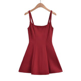 Zingj Fashion Women's Fashion French Temperament Suspender Dress Pure Spice Girl Style Side Neckline Waist Thin Short