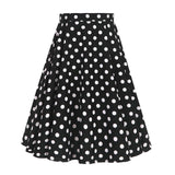 Autumn High Waist Skirt Cotton Womens Polka Dot Floral Print Vinatge Swing Pinup Rockabilly 50s Retro Vintage Party