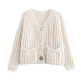 2025 New Women's Solid-Color Casual Fashion Coarse Knit Long-Sleeved Sweater Cardigan