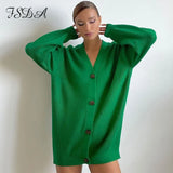 2021 Autumn Winter Green Cardigan Oversized Women Long Sleeve Button Casual Loose Knitted Sweater