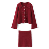 Spring Long Sleeve Clasp Dress Loose Sweater Tight Skirt Knit