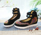 Zingj White Sole, High Heels Single Shoe Backsole Retro One-Word Dish Buckle Female Shallow Embroidered Cloth Shoes Women's