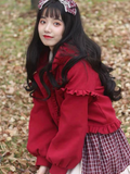 Lolita Cute Jacket Women Japanese Sweet Ruffles Kawaii Coat Tops Thicked Warm Cropped Hooded 2024 Chaqueta