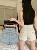 Bow Embroidery Denim Shorts-Outfit