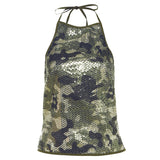 2025 Summer New Women's Sexy Hot Babes Camouflage Printed Lights Hanging Off The Back Wear