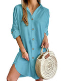 Zingj Hot Fall Casual Long Sleeve Lapel Button Shirt Dress Women's
