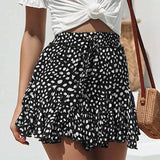Summer Boho Pleated A Line Skirt Women Vintage Short Skirts Casual Ruffled Mini Skirt with Sashes Holiday Beach