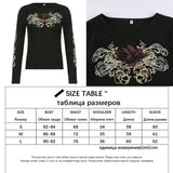 SUCHCUTE Sexy V Neck Goth Tops Dark Academia Long Sleeve Slim T-Shirts Harajuku Aesthetic Floral Printed Ladies Gothic