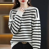 Winter Classic Striped Loose Casual Sweater Tops Women Fashion All-match Knitting Pullover Korean Style Female
