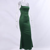 Green Satin Strappy Corset Maxi Dress-Outfit
