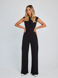 One Piece Women 2023 Summer Rompers Square Neck Plain Sleeveless Daily Casual Wide Leg Long Overalls Office