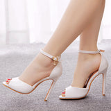 Cm Fish Mouth High Heel Sandals Shallow Word With Large-Size High-Heeled Sandals White Fine-Heeled Round-Headed Sandals 46