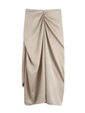 Knotted Long Skirt Women High Waist Skirt With Slit Ruched Elegant Skirts Woman Fashion 2023 Vintage Midi Split