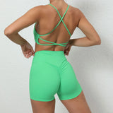 Zingj Shoulder Strap Beautiful Back Bra Peach Hip Shorts Yoga Suit Running Quick-Dry Tight Sports Fitness Suit-Outfit