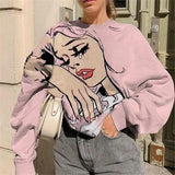 Female Face Print Cotton Sweatshirts Fashion Trendy Street Women Loose Pullover Shirts Winter Long Sleeve O Neck