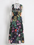 Vacation Style Sleeveless Sling Dress 2025 Summer New Design Printing Tie To Collect Waist Display Thin Dress