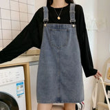 Women Denim Summer Split Pockets All Match Vintage Mini Dresses Fashion Streetwear Korean Loose High Waist Denim