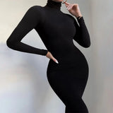 Women Autumn Winter Long Sleeve Bodycon Soild Color Turtleneck Jumpsuit Romper Playsuit 2020 Famale Clothing
