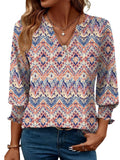 Women's 2025 Fashion Shirt Seven-Sleeve Flower Printed Casual Shirt Summer