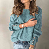 Street Hipster Long-sleeved Round Neck Button Sweater Top