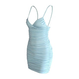 Vest Mini Strap Corset bodycon Dress Dresses Summer Tops Women Party Sexy V Neck Boho Show Thin Pleated Sheath korean