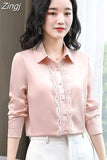 Silk Shirts Women Embroidery Lace Shirt Woman Long Sleeves Blouses Women Satin Silk Shirts Womens Tops White Shirts
