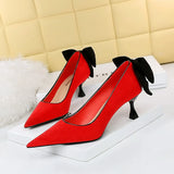 Zingj Korean Version Sexy Skinny High-Heeled Shoes Women's Shoes With High Heel Suede Shallow Pointed Bow Single