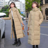 Over The Knee Long Cotton Jacket Coat Female 2024 Winter New Korean Version Of Fashion Slim Down Cotton Hat And Thick Padded Coat-Outfit
