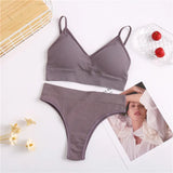 Seamless Women Padded Bra Brazilian Panties Set Sports Bra Set Sexy Thongs Girl Lingerie Fitness Crop Top
