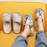 Indoor Home Bathroom Slides Thick EVA Bottom Sole Summer Couple Cute Cartoon Non-Slip Shoes Soft Flat