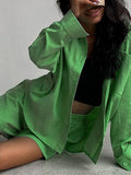 Loungewear Matching Set 2022 Summer Cotton Women Tracksuit Long Sleeve Oversized Shirt Tops And Mini Shorts Two Piece