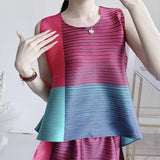 Wear Three Houses Folded 2025 Sleeveless Splicing Ribbon Loose Top High Waist Folded Skirt