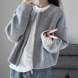 Zipper Knitted Sweater With A Girl's Early Autumn Short French Vintage Design Temperament Loose
